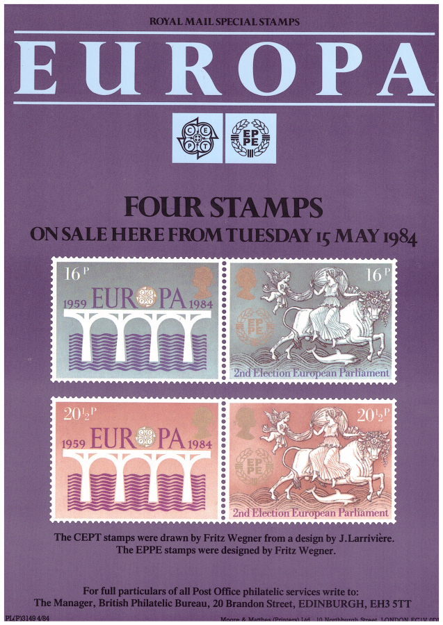 (image for) 1984 Europa Post Office A4 poster. PL(P)3149 4/84. - Click Image to Close